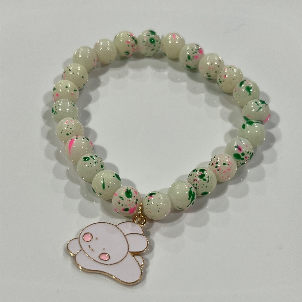 Playful Bunny Charm Bracelet - Cream and Pink